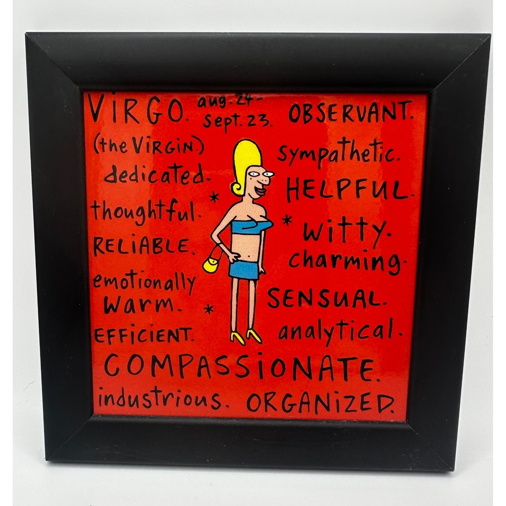 Clayboys Virgo Zodiac Sign Framed Ceramic Art Tile Regan H&R Johnson England Red